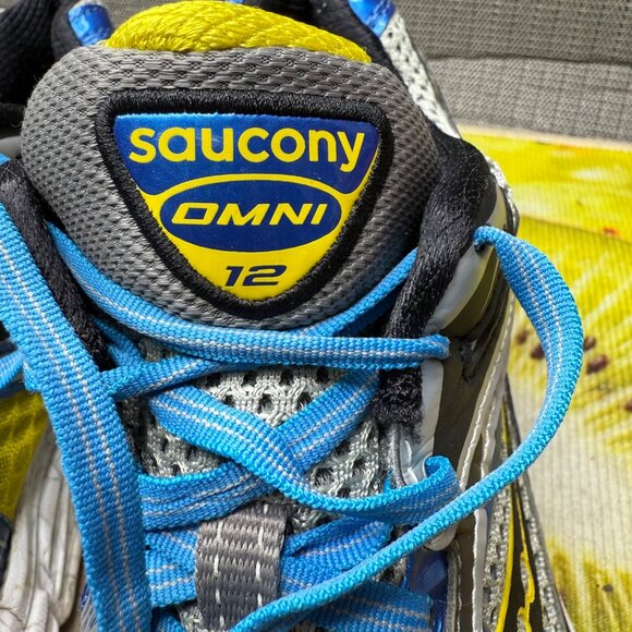 Saucony Omni 12 Mens Running Shoes Size 9 Gray Blue Yellow Athletic Sneakers - Picture 3 of 9